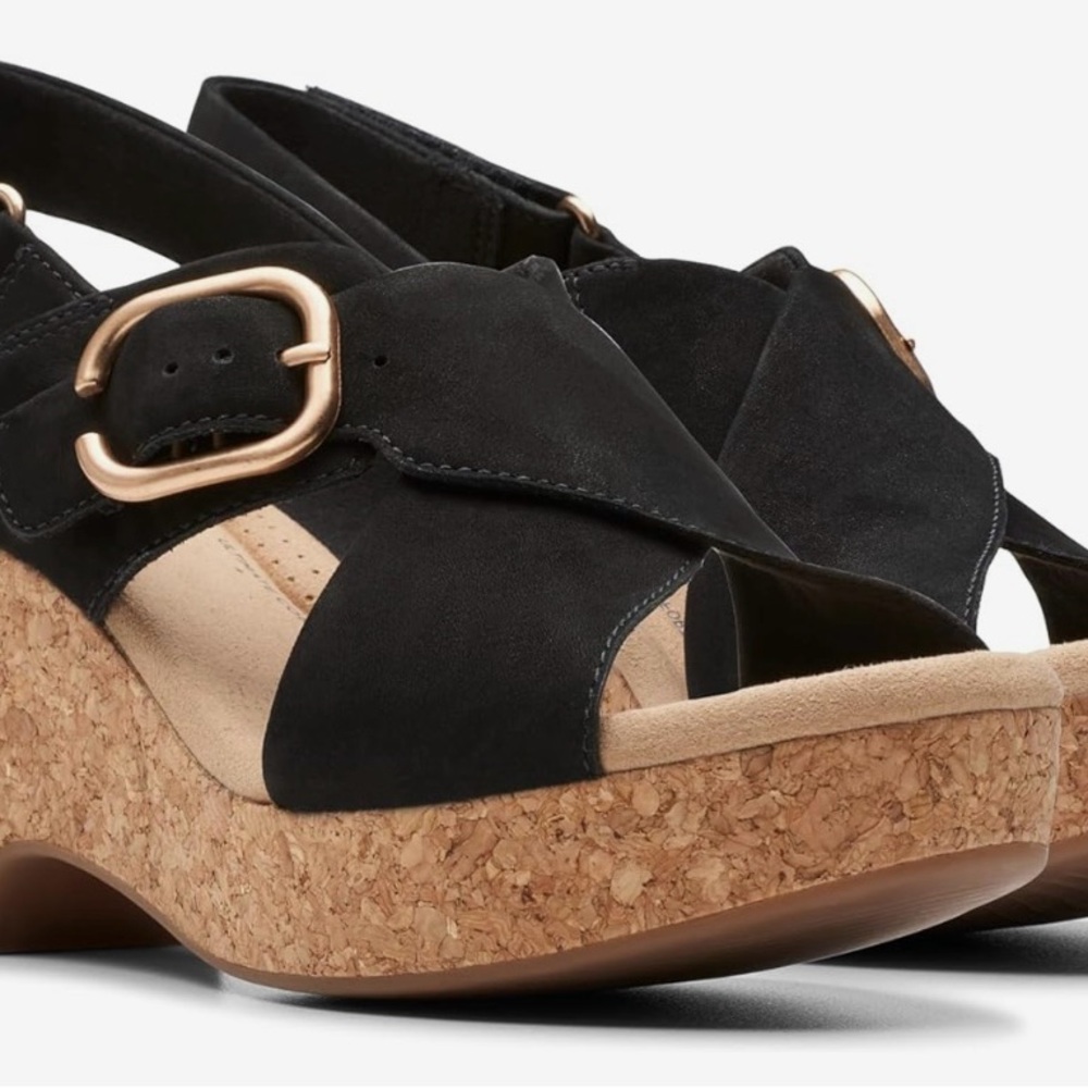 Clarks Stylish Black Wedge Sandals